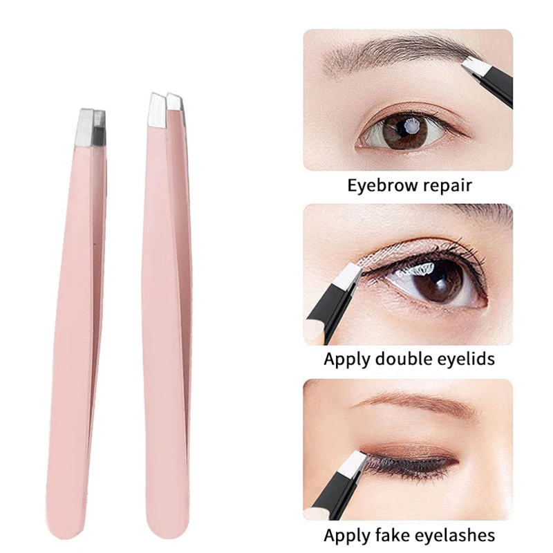 2 ชิ้นคุณภาพสูง Eyebrow Tweezer ผมความงาม Fine ขน Puller สแตนเลส Slant/Tip Brow คลิปคุดกําจัดขน