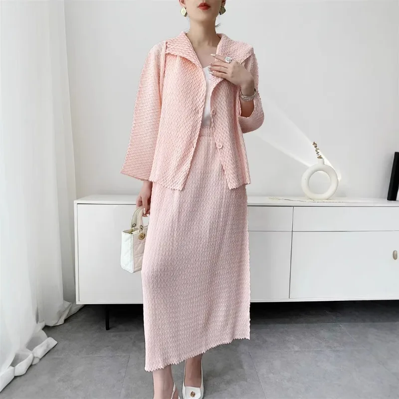 

Комплект плиссированной одежды Miyake ручной работы: Жакет и юбка с плиссировкой «Ананас» для женщин, коллекция Весна/Лето 2026. Новинка. Повседневная нишевая женская одежда.