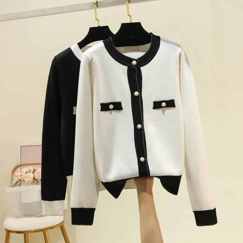 Small Fragrant Wind Knitted Cardigan for Women Cropped Sweater Top Slim Fitting Thin Outwear Trendy Coat Spring and Autumn