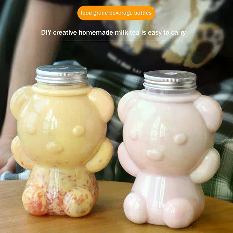 700Ml Big Head Bear Transparent Plastic Juice Bottles Perfect For Juices Smoothies Milk And Homemade Drinks Sealed Plastic Cup