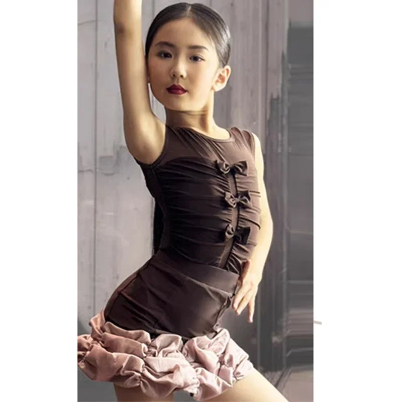 ملابس الرقص اللاتينية للأطفال فستان صيفي بدون أكمام بدلة احترافية تشا تشا رومبا سامبا ملابس الرقص ممارسة العرض