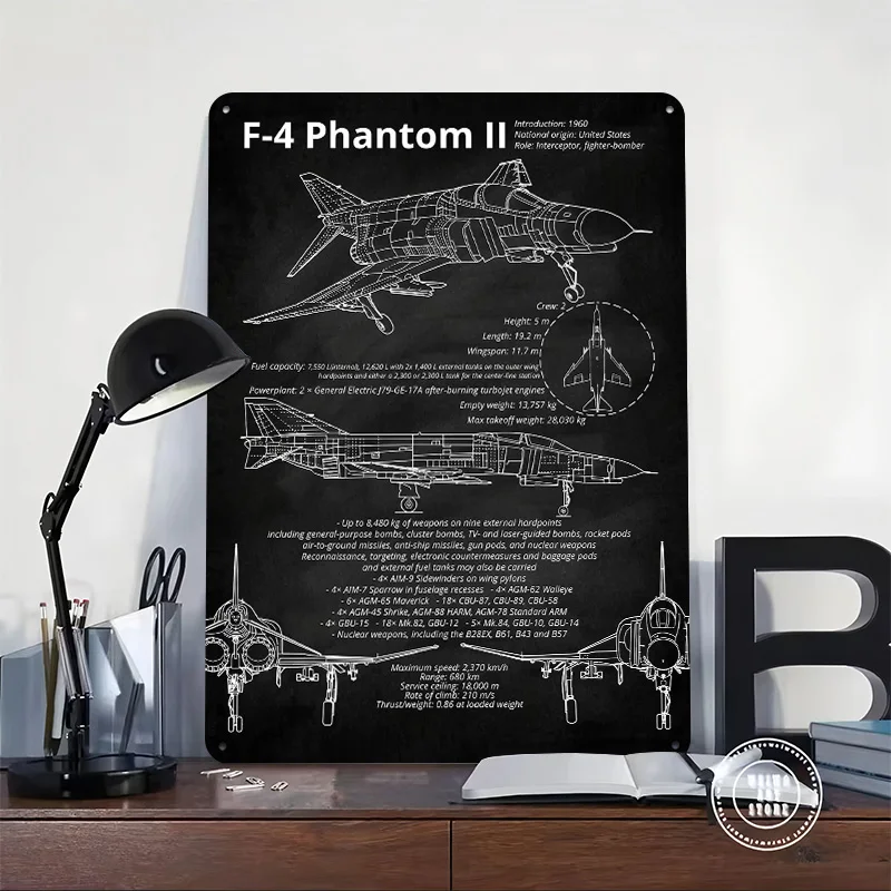 F4 Phantom II Fighter US Tinplate Poster Customized Wall Art Retro Vintage Metal Signs for Fans Decoration Garage Accessories