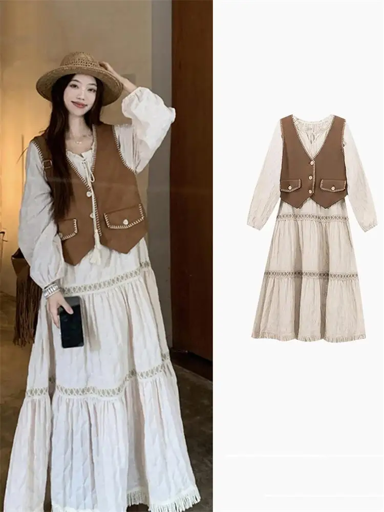 

Жилет Sli Agel Dr, женский наряд ранней осени, новинка 2023 года, супер красивая праздничная длинная юбка, комплект из двух предметов