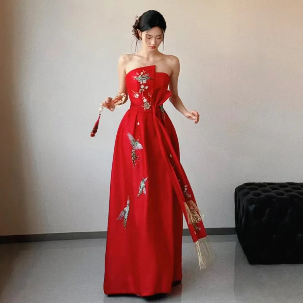 

Платье для тостов в национальном стиле, высококачественное красное платье 2025, новый стиль, китайское свадебное платье, банкетное, помолвочное платье