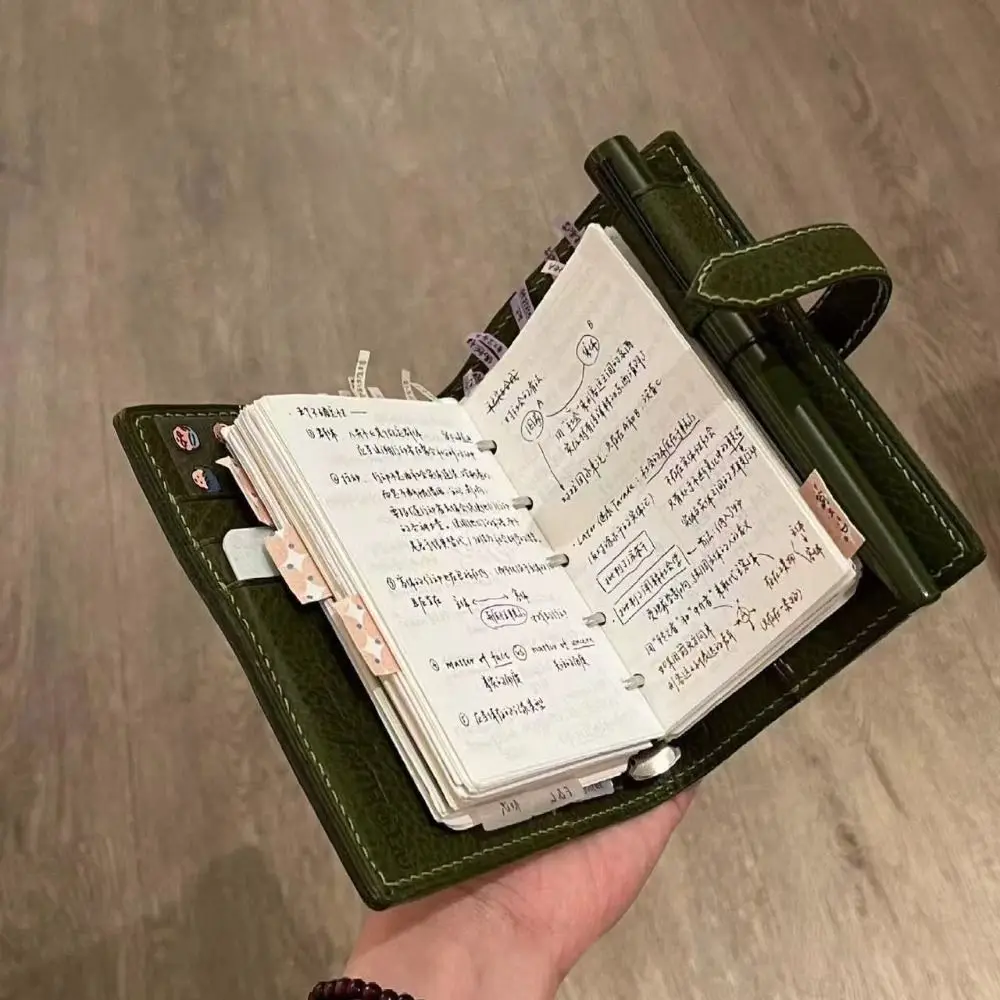 New M5 Green Leather Notebooks Blank Inner Page Thickened Pocket Book Portable Loose Leaf Notebook