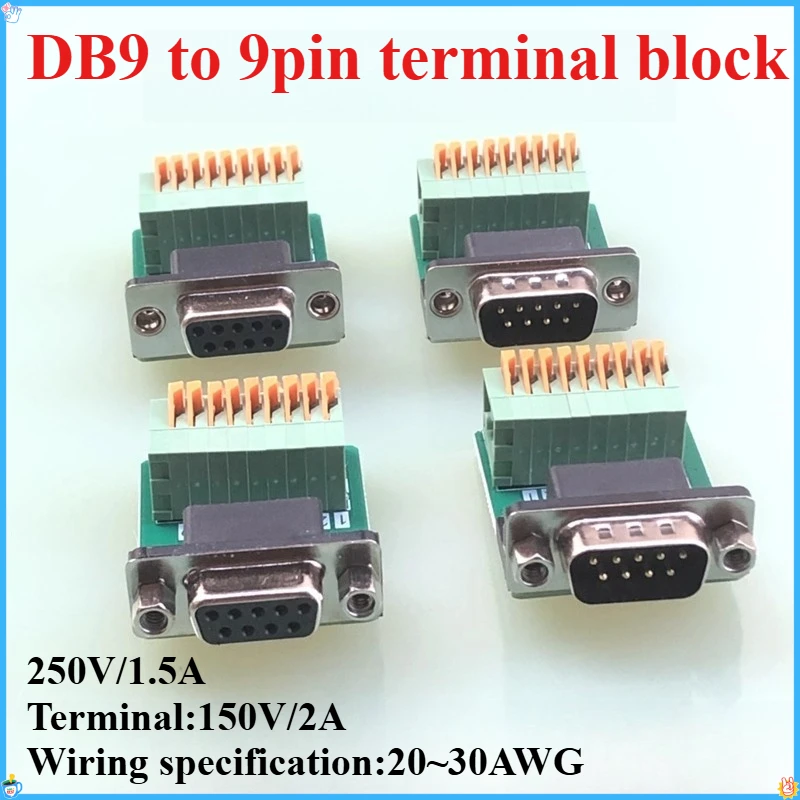 

1PCS RS232 / 422 / 485 Signals Breakout Board Serial Port Header DB9 Male / Female to Terminal Block Adapter