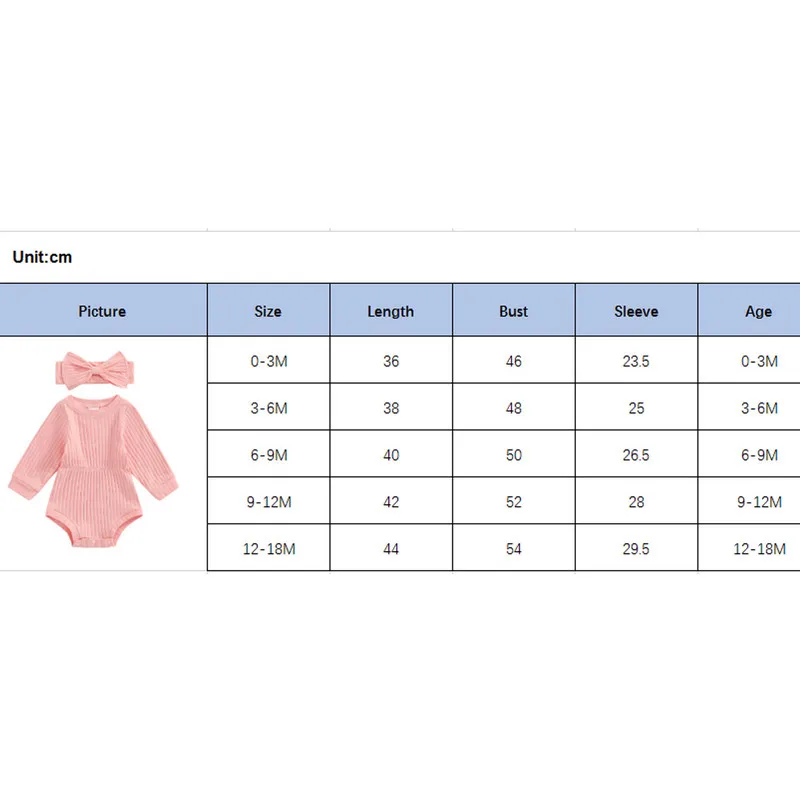 Newborn Baby Girls Bodysuit Spring Autumn Clothes Solid Color Ribbed Long Sleeve Jumpsuit and Cute Headband Set for Infant