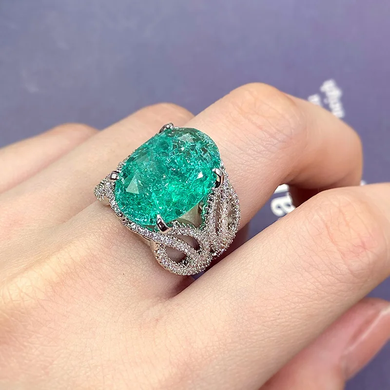 925 Stamp Fashion Colorful Jewelry Imitation Paraiba Ring Wrapped Geometric Zircon Rings Women's Party Jewelry Gifts