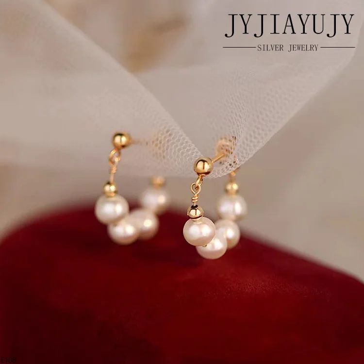 JYJIAYUJY 100% Sterling Silver S925 Drop Stud Earrings 4 Natural Freshwater Pearls Fashion Hypoallergenic Jewelry Gift E108