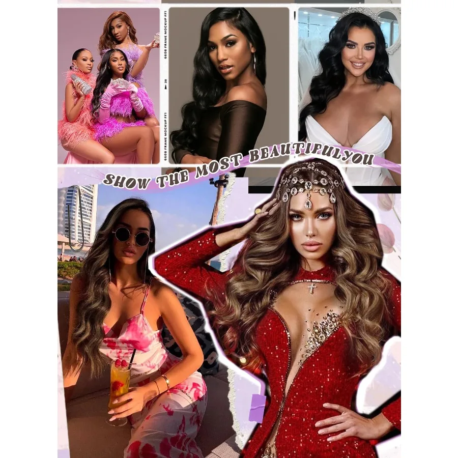 شعر مستعار بني طويل مموج مع تسليط الضوء على أشقر بني مختلط وتصميم الجزء الجانبي للنساء شعر مستعار اصطناعي طبيعي مثالي لـ D #5