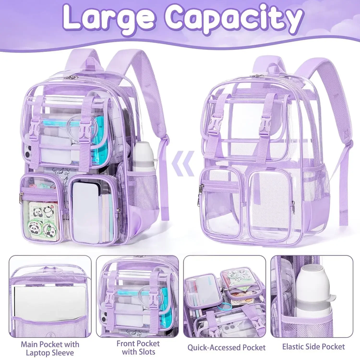Picture 4: Fimibuke Clear Backpack for Girls - 3 PCS Heavy Duty Kids Boys Clear Bags Schoolbag Large Transparent PVC Bookbag with Lunch Box