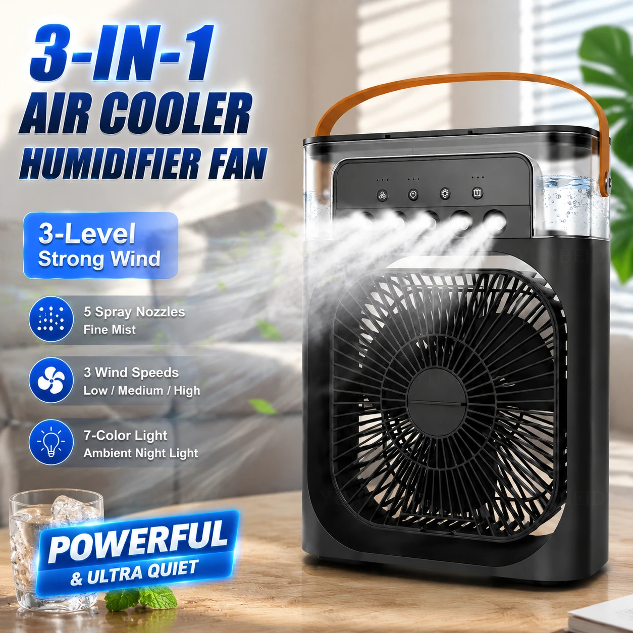 

Three-in-one Fan Air Conditioner LED Light Portable Humidifier Air Conditioner Fan 3/100 Speed Outdoor Travel Spray Ice-cold Fan