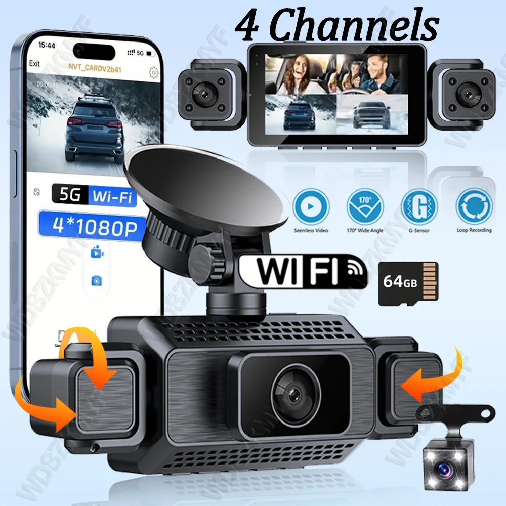 

WIFI APP Control 3/4 Lens Car DVR 4*1080P Video Recorder 360 Degrees Dash Cam Night Vision 24H Hardware Kit Rear View camera car