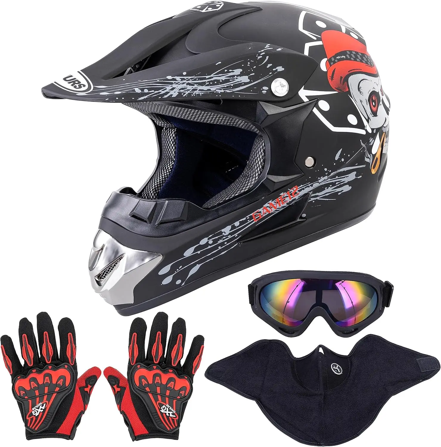 Adult Motocross Dirt Bike Helmet with Goggle, Gloves & Mask Dirt Bike ATV Helmet for Unisex-Adult Men Women Adjustable Sun Visor