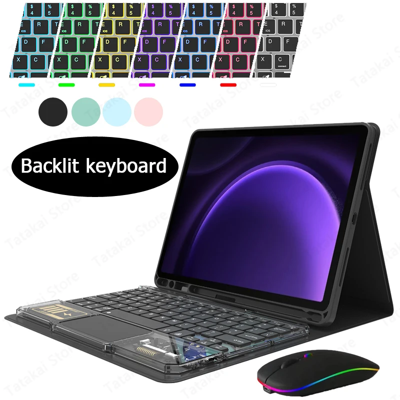 Backlit Clear Crystal Keyboard with Touchpad for Samsung Galaxy Tab S9 FE Case 10.9'' SM-X510 X516B S9 FE Keyboard Case Teclado