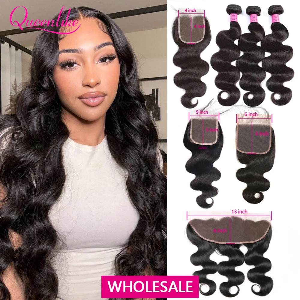 

Queenlike 30 inch Body Wave Bundles 100% Human Hair with 4x4/5x5/6x6 Lace Closure 13x4 Frontal Closure with Thick Bundles