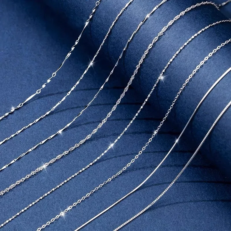 Classic Basic O-chain 925 Sterling Silver Lobster Clasp Adjustable Necklace Box Cable Chain DIY Jewelry for Women SCA009-45