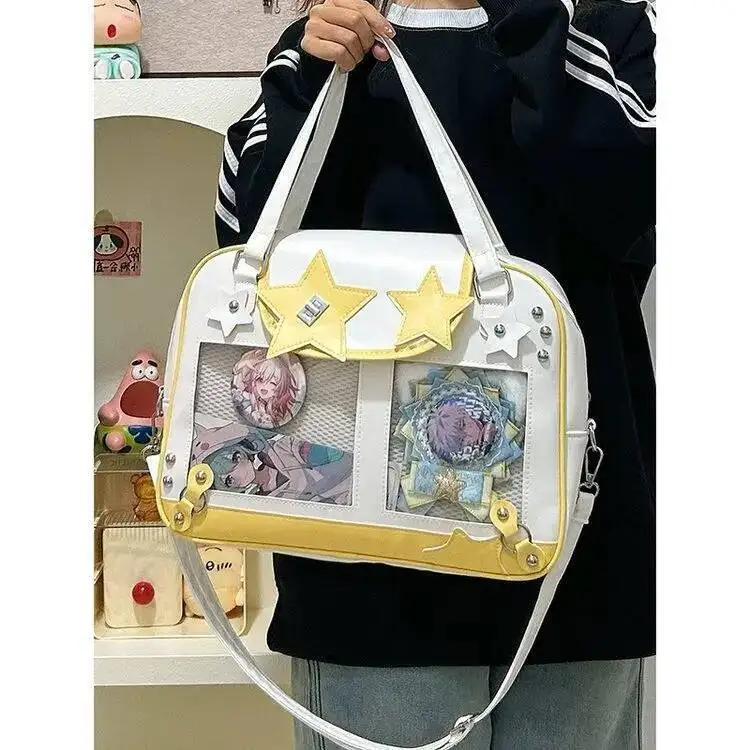 Bloom Large Capacity Star Yellow Handbag Ita Bag Women Transparent Leather Shoulder Girls Haruku Crossbody Bags 2025