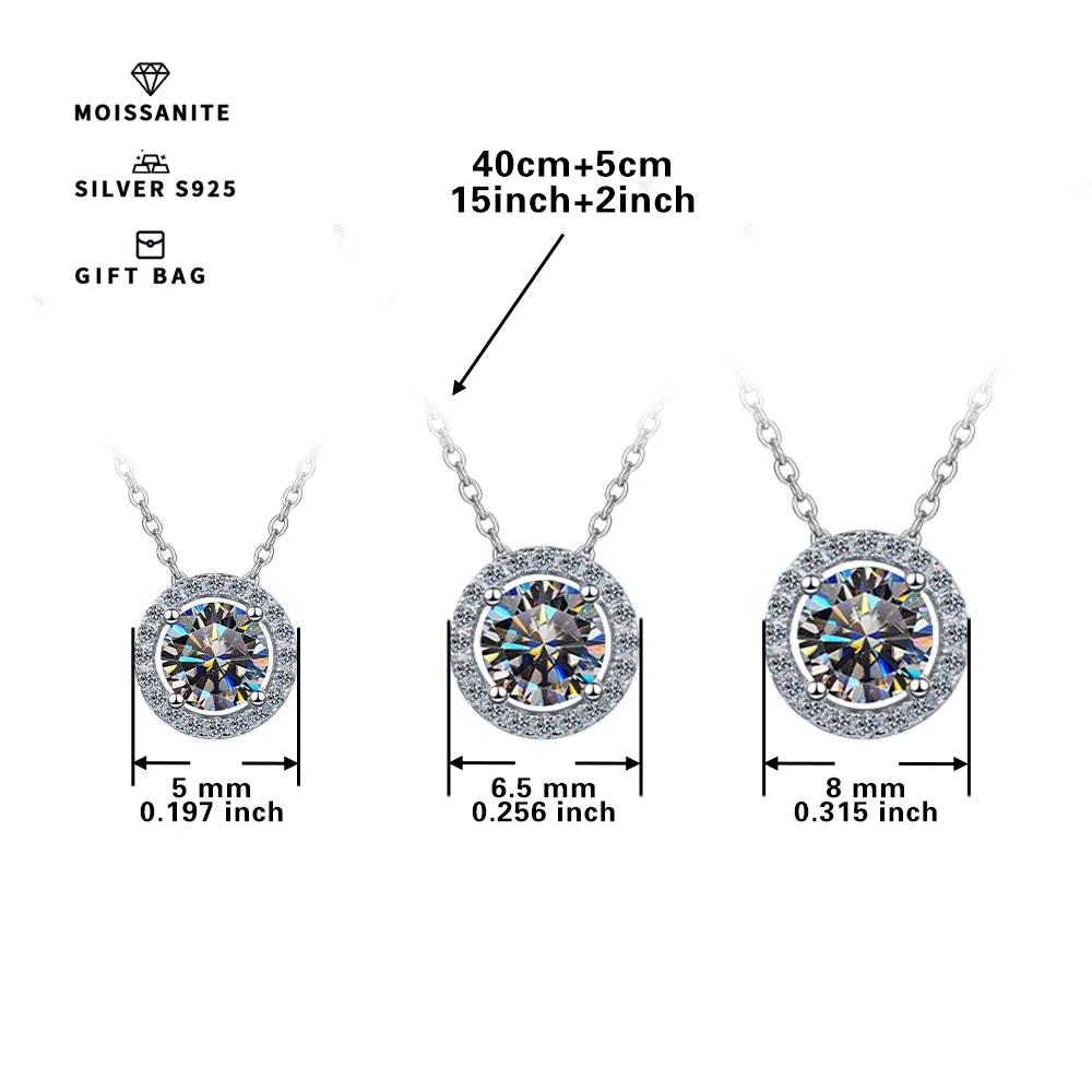 S925 silver plated platinum 0. 5ct/1ct/2CT Men's & Women's pendant inset round Gray GRA moissanite chain luxury jewelry gifts