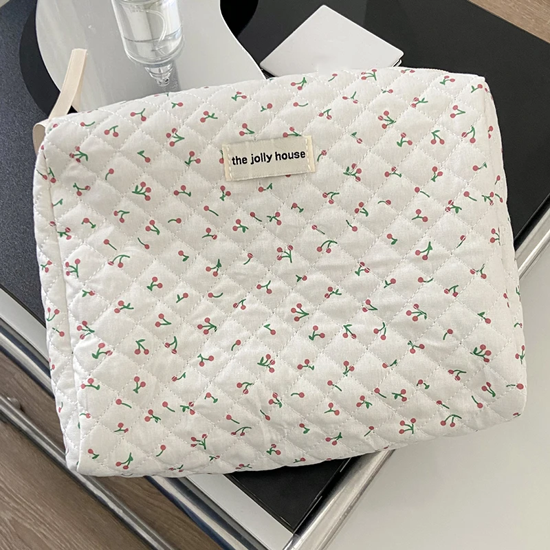 New Cotton Cosmetic Bag Ladies Portable Quilting Travel Organzier Makeup Storage Pouch Handbag Tote Wash Bag di grande capacità