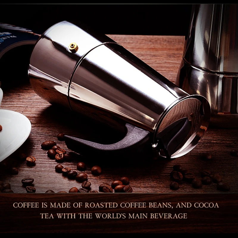 Stainless Steel Induction Stovetop Espresso Maker , Italian Style Coffee with Moka Pot in Modern Chrome-A70Z