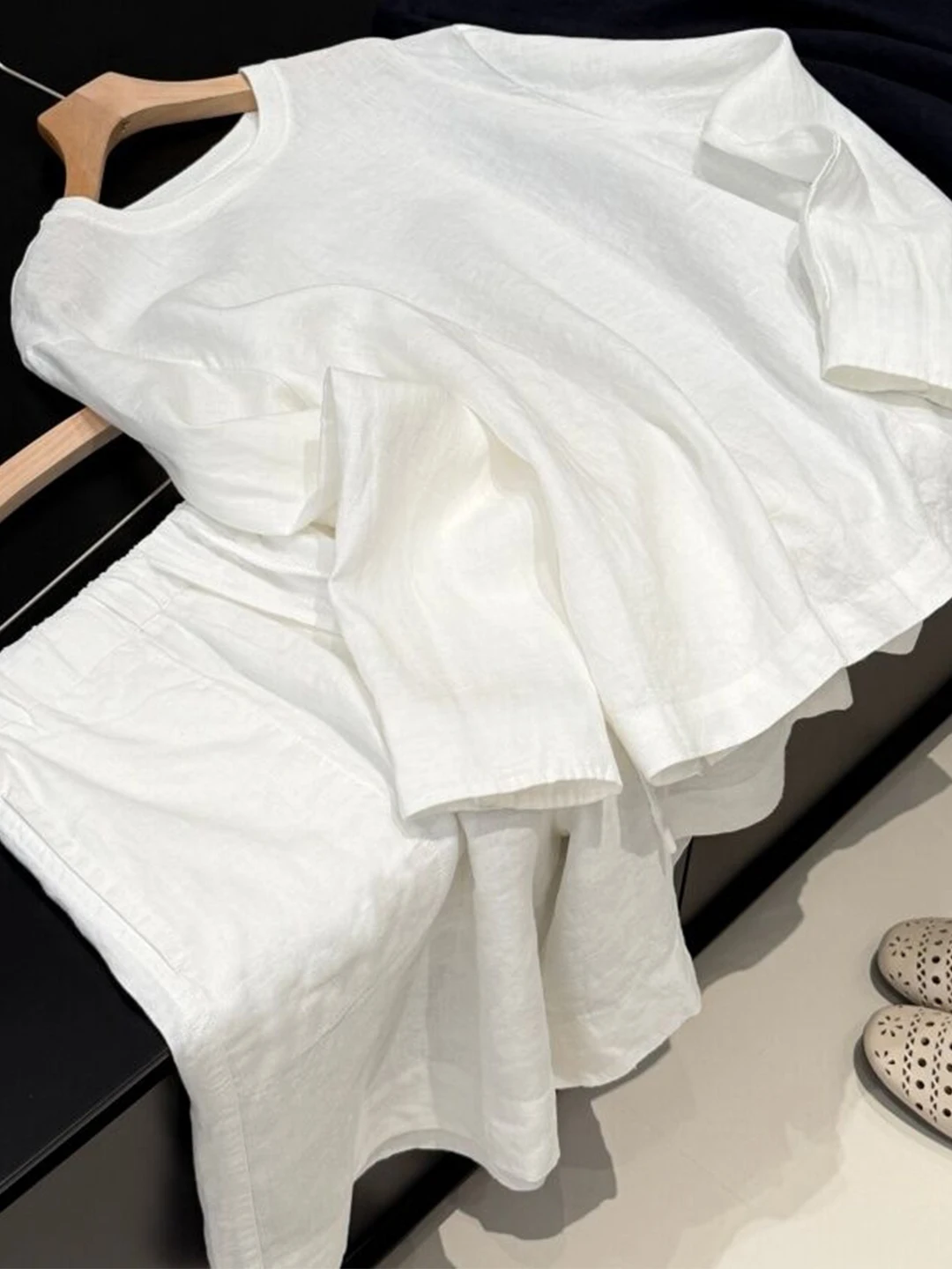 Casual Linen Cotton Women's T-Shirt Shorts Two-Piece Set Summer Loose Feel High End Linen Comfortable Breathable Fashionable