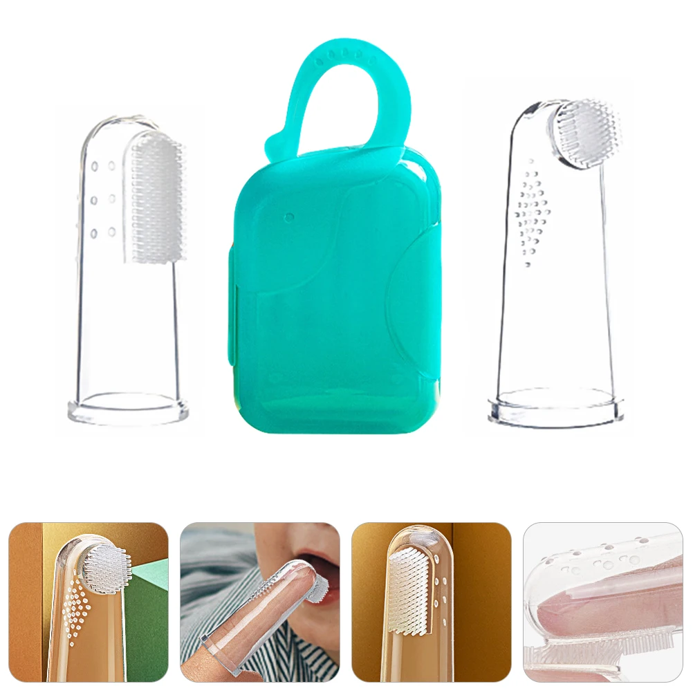 

Silicone Toothbrush Set al Cleaning Tool for Baby Toddler Finger Toothbrushes Storage Box Square Round Brush Heads BPA Free