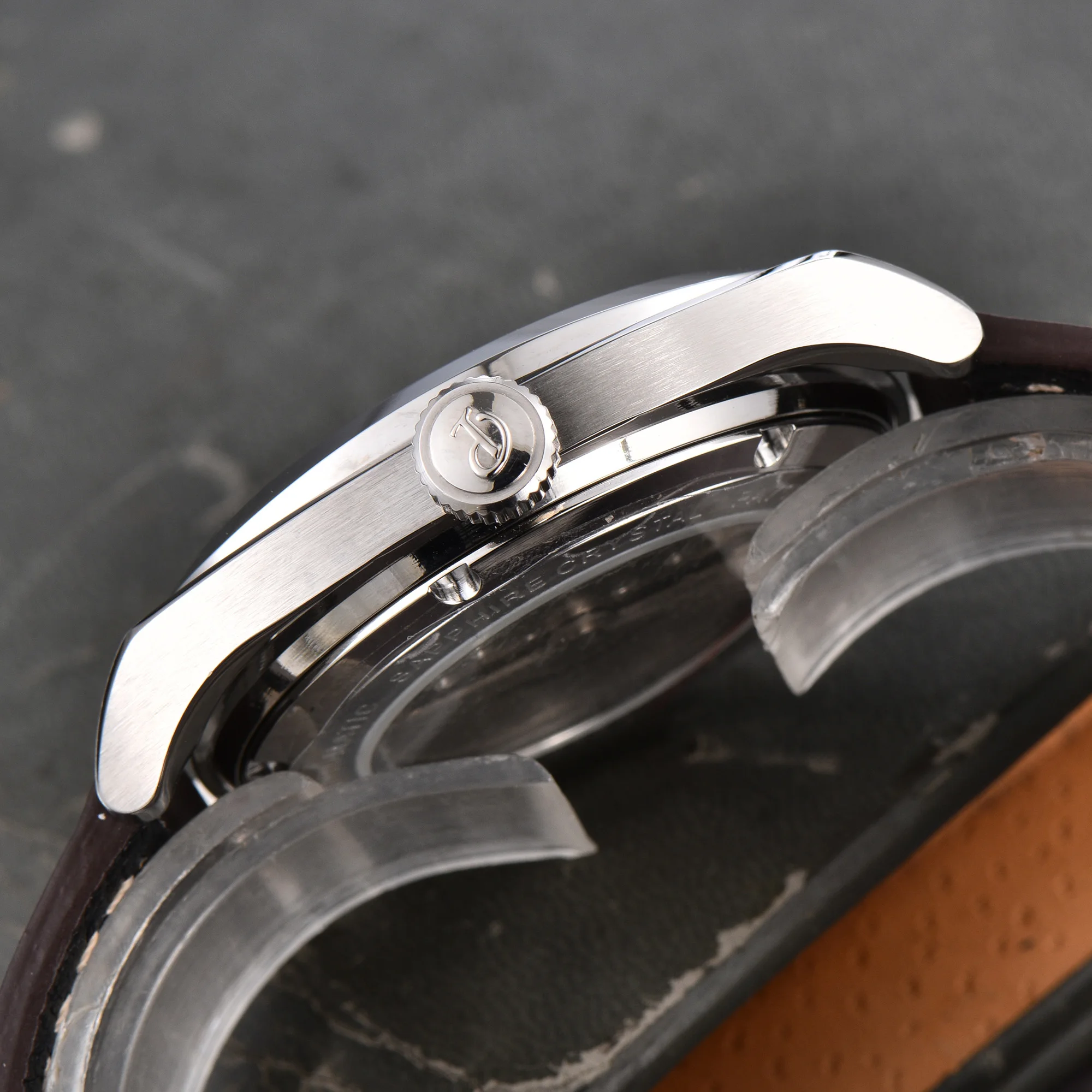 Parnis 42mm Gray Dial Mechanical Automatic Men Watch Sapphire Crystal Leather Strap Men's Waterproof Watches reloj hombre 2025