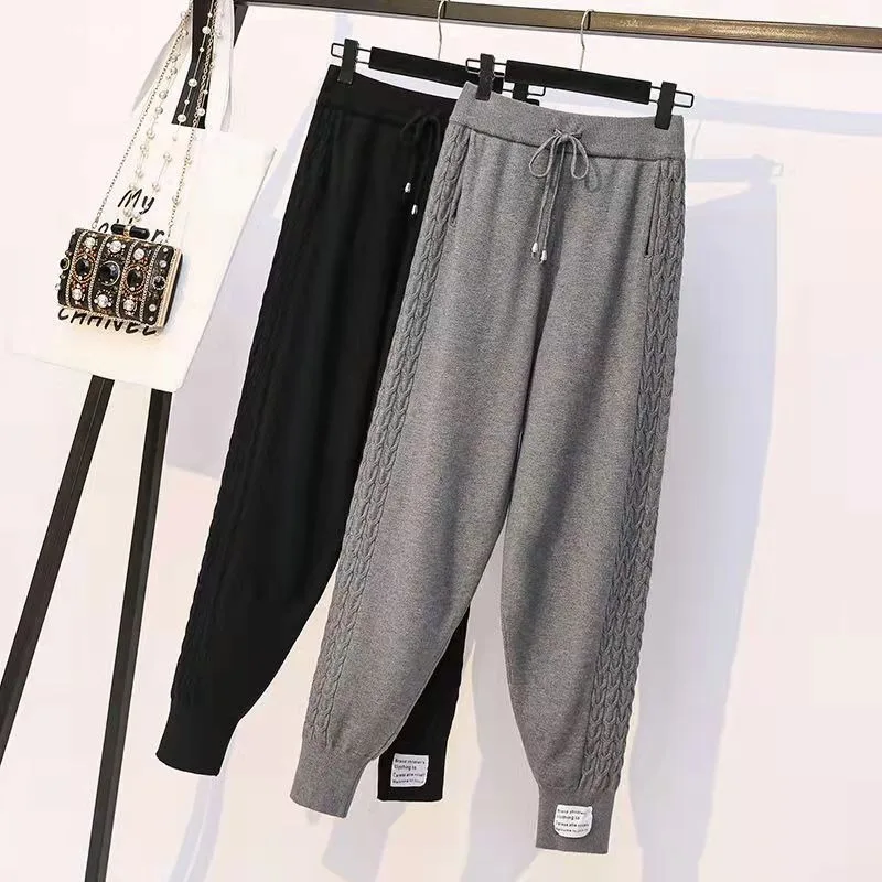 Y2k Cargo Pants Knitted Sweatpants Fashion Joggers For Women 2025 New Bottoms Pantalon Femme High Waist Casual Bandage Trousers