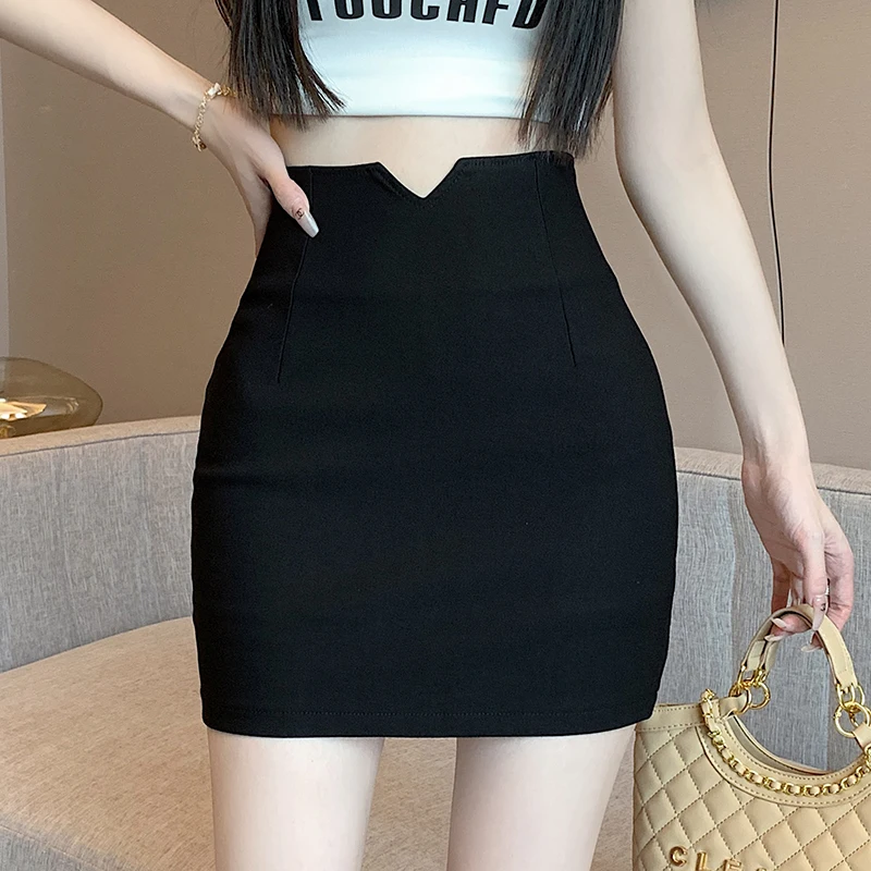 Real Shot Black Bodycon Skirt Half Skirt Women New High Waist Elastic Bodycon Skirt One Step Skirt Professional Ultra Short Skir