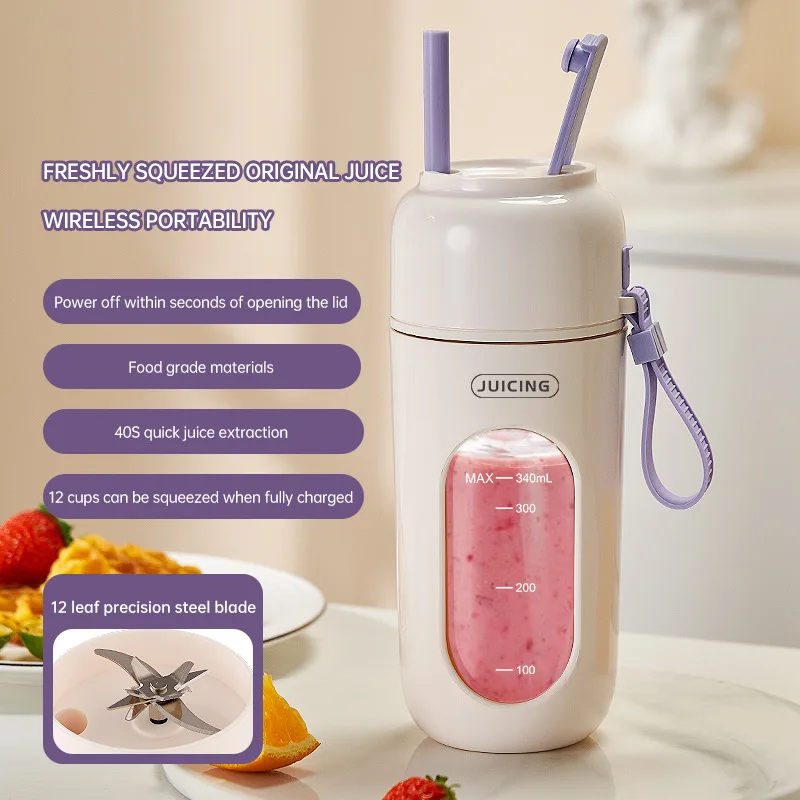 Portable Cup Juicer 12 Blades 2 Motors 1500mAh*2 Small Home Electric Fruit Blender  Wireless Automatic Juicer