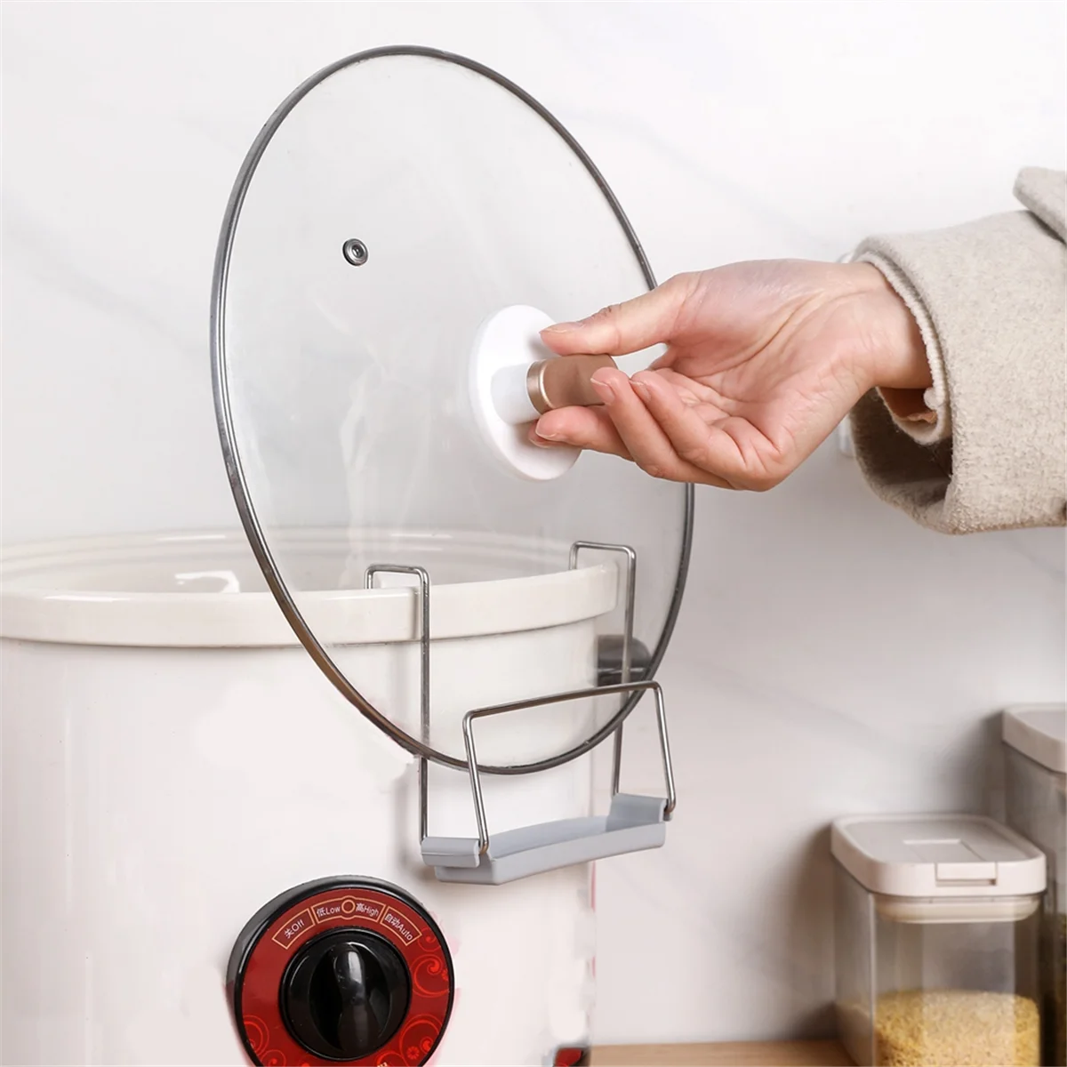 

2set Slow Cooker Lid Holder for Cooking, Hand Free Pot Lid Organizer Fits Most Slow Cookers with Silicone Sink, Black