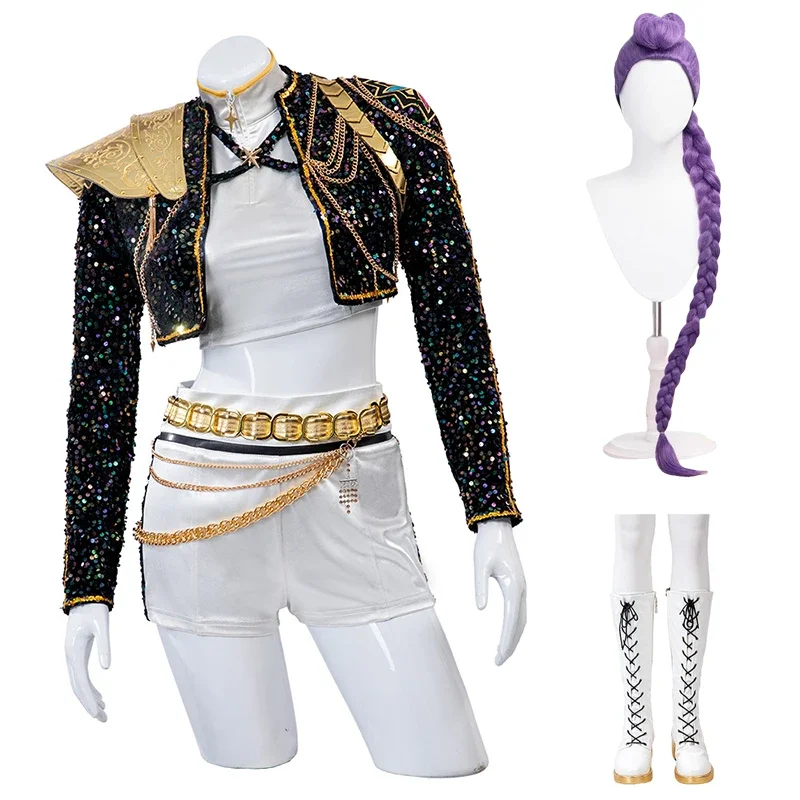 

KPop Rumi Cosplay Costume Wig Shoes Black Coat Singing Suit Song-Promotion Costume Women Halloween Party Role Playing Outfit