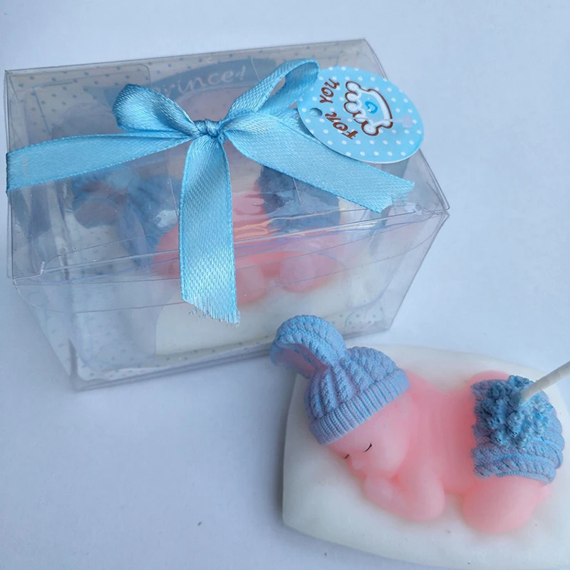 Flameless Sleeping Baby Candles for Fondant Cake Topper Decoration, Baby Birthday Candle, Wedding Gift, Blue, Pink