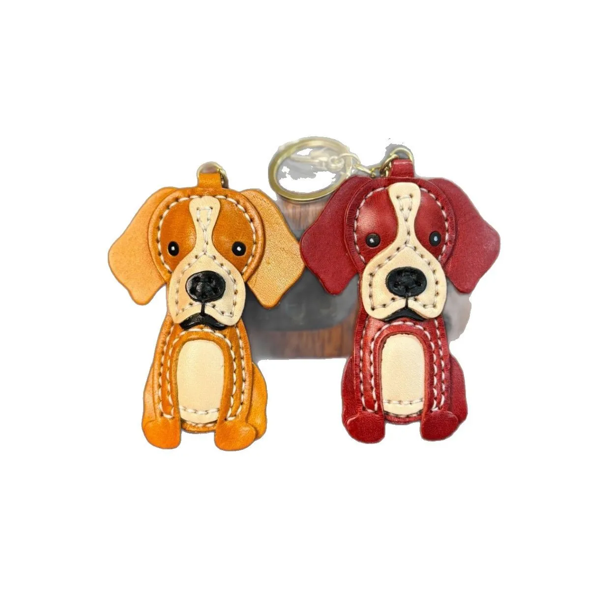 Genuine Leather Creative Handmade Bull Leather Beagle Dog Bag Accessories Couple Keychain Pendant