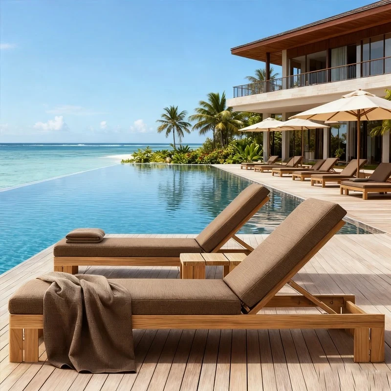 

Роскошный шезлонг для отеля, вилла, уличный шезлонг из тикового дерева, садовый бассейн, шезлонг, курортный комплект уличной мебели