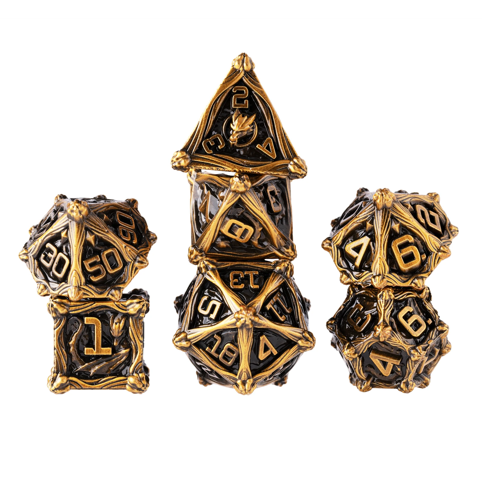 7pcs Golden DND Dragoon Metal Dice Set Multi-sided Polyhedral Solid Dice Kit for D&D Game Role Playing Board Table RPG D4 D6~D20