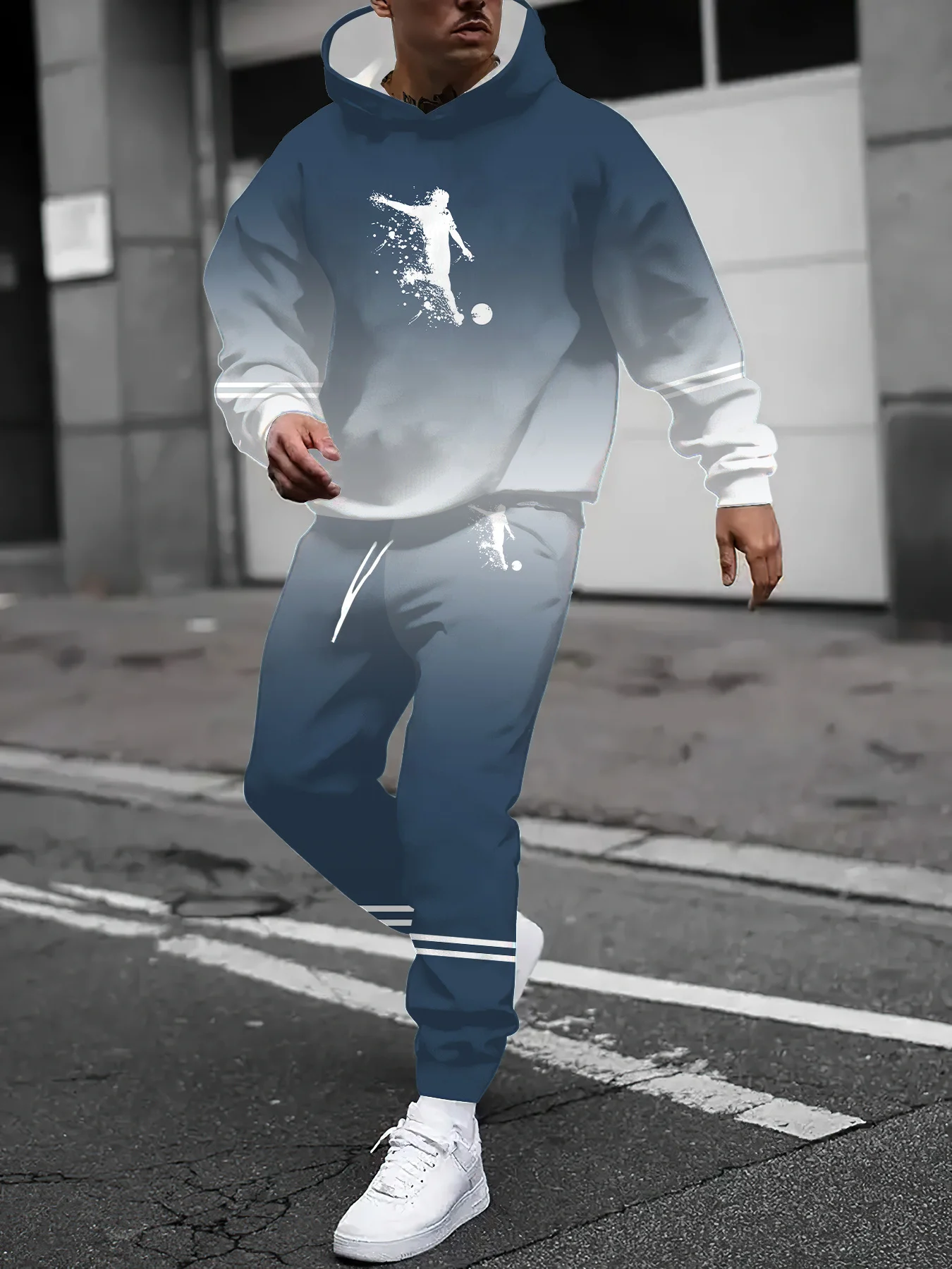 

Осенне-зимний мужской комплект с капюшоном, футбольный дизайн, толстовка с принтом, мужской спортивный комплект с капюшоном, быстросохнущий и удобный