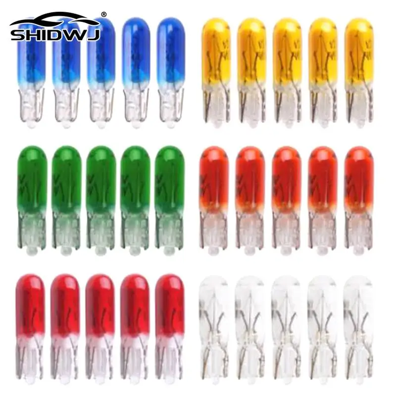 10Pcs W2W T5 12v 1.2w Car Halogen Lamp Instrument Lights Dashboard Bulb Blue/red/amber/yellow Auto Interior Light Car Styling