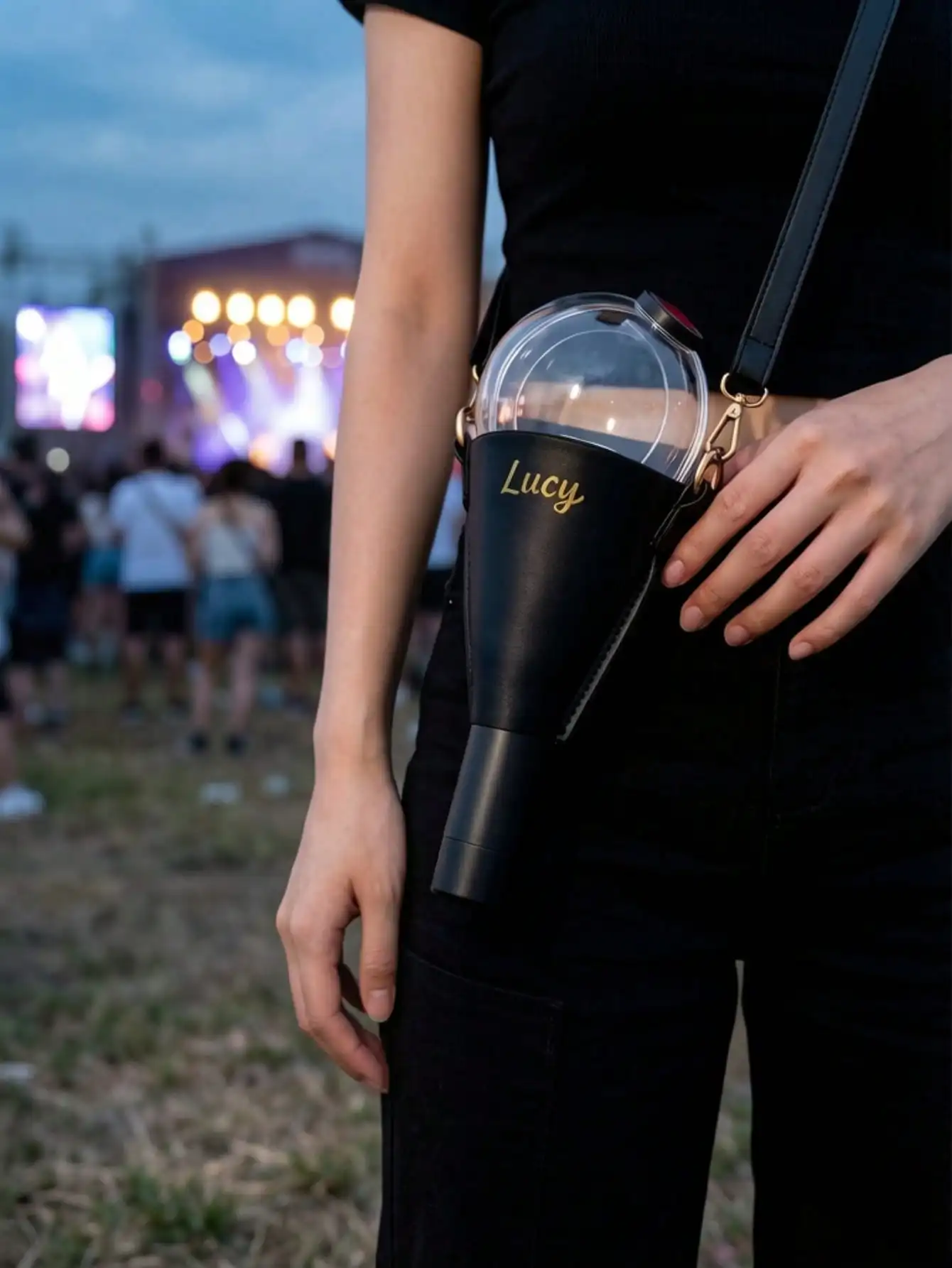 1pc Custom Text Lightstick Shoulder Strap PU Leather Adjustable Lanyard For Concerts Fan Meetings Neon Glow Party Carrying Strap