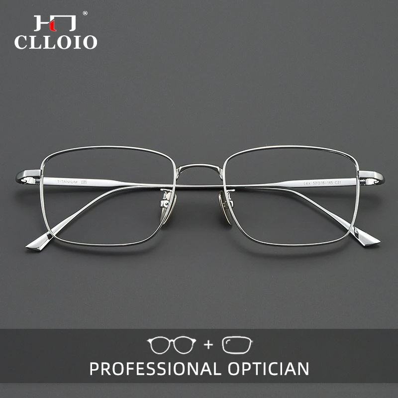 CLLOIO Pure Titanium Wire Retro Half Frame Glasses Men Fashion Reading Glasses Optical Prescription Anti Blue Light Eyeglasses