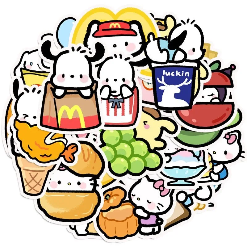 50pcs Sanrio Cartoon Cute Food Series Hello Kitty Kuromi My Melody Refrigerator Desktop Skateboard Phone Case Decoration Sticker