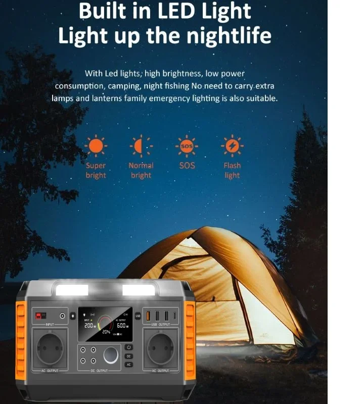 500 Watt Portable Rechargeable Solar Generator for Outdoor Camping AC Output European Union UK Energy Storage External Battery