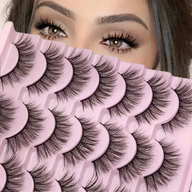 

14 Pairs False Eyelashes, 15mm 3D Faux Mink Lashes, Natural Look, Fluffy Cat Eye Lashes, Natural Thick Long Lashes Makeup 3D Fau