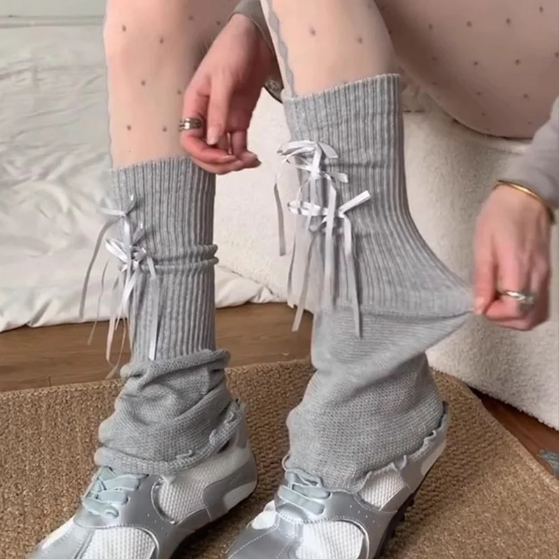2025 novo outono japonês lolita arco fita perna mais quente feminino pé calcanhar quente de malha joelho alta meias longas moda bota capa meias