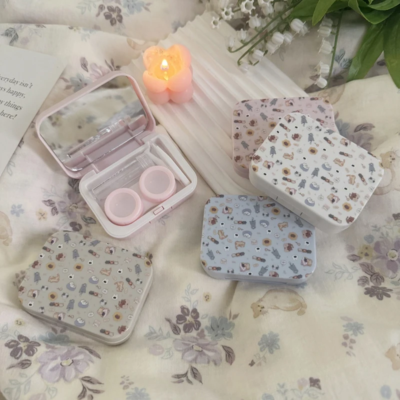 

Cartoon Contact Lens Storage Box Portable Beauty Pupil Eye Care Storage Travel Lady Storage Container With Mirror Lenses Box
