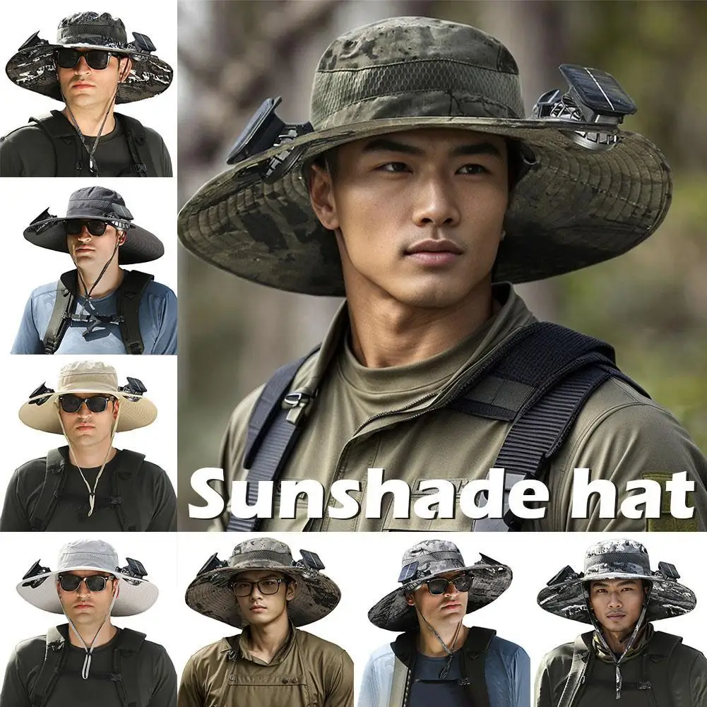 Wide Brim Fishing Hats With 2 Fans Portable Solar Fan Sun Cap Summer Sunscreen Solar Automatic Charging For Camping Hiking