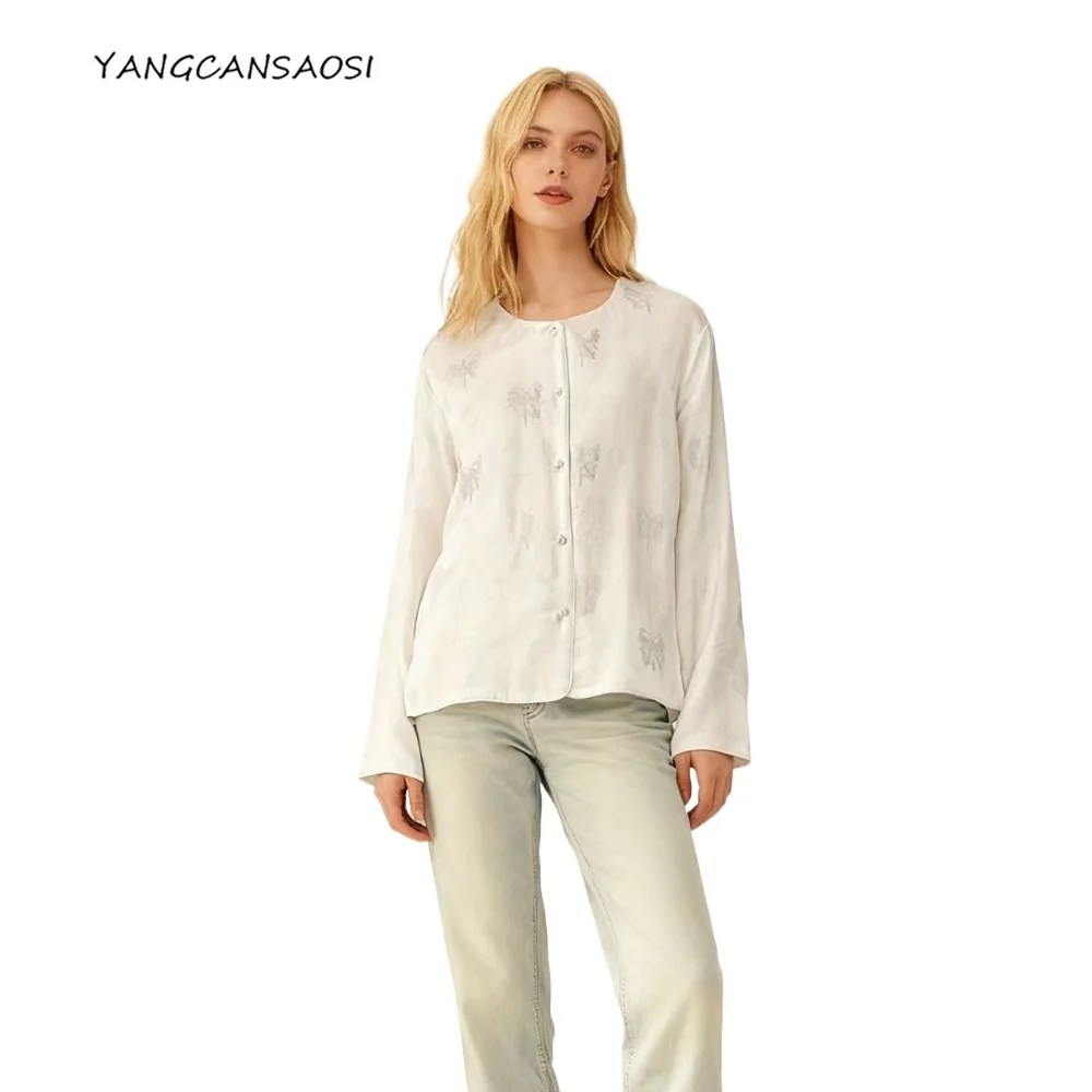 

2025 Women's Autumn/Winter New 100% Natural Mulberry Silk (Inner Layer: Acetate Satin) Butterfly Jacquard Warm Thick Coat