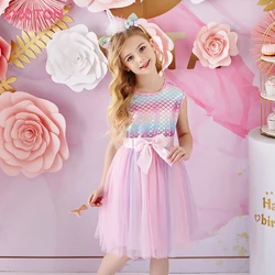 Dxton Mädchen Meerjungfrau Kleid Kinder Sommer ärmellose Prinzessin mit Bogen Knoten Mädchen Geburtstags feier elegantes Kleid Kinder Kleidung