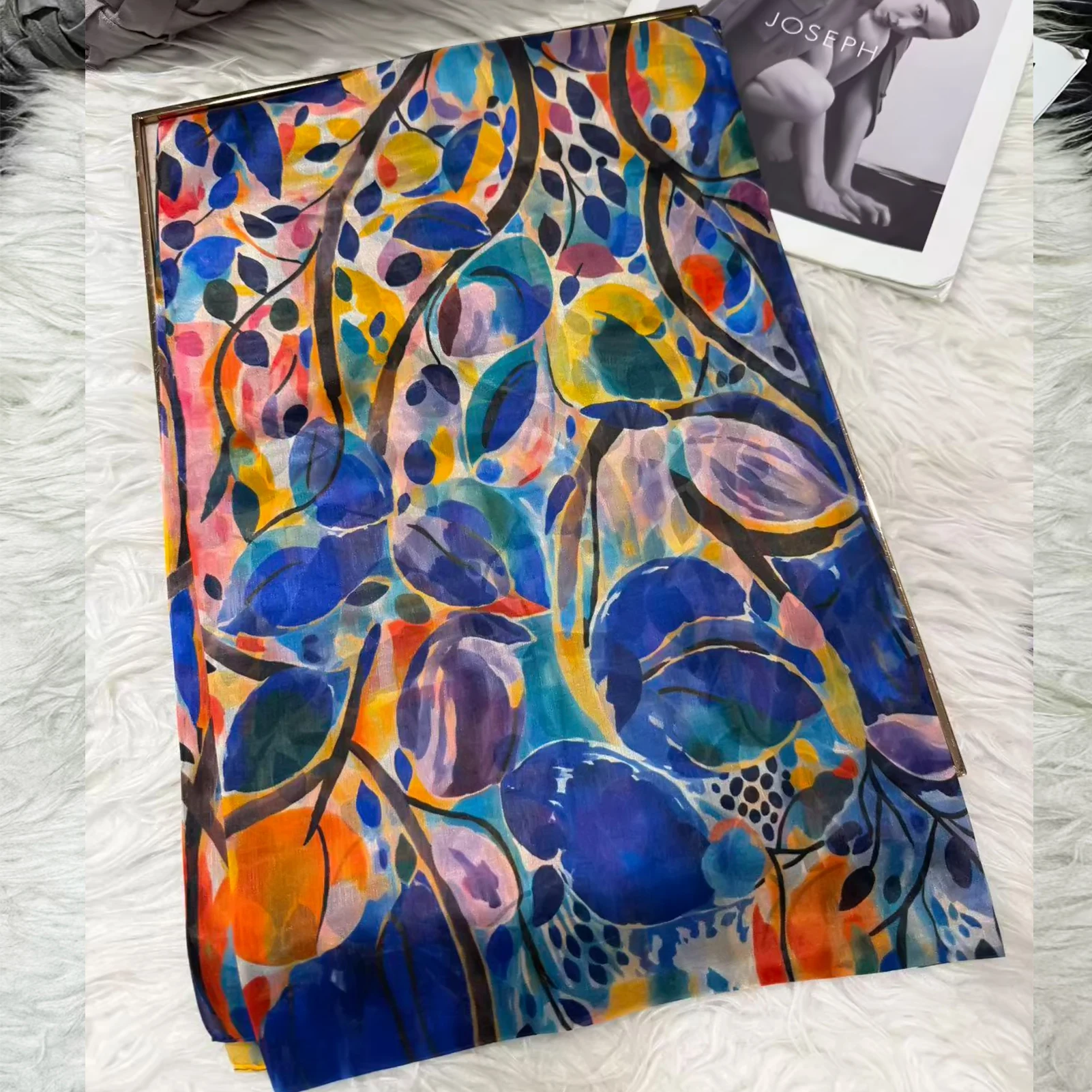 

Синий женский шарф из 100% тутового шелка Bufanda, элегантный длинный шарф из чистого шелка, летняя пляжная шелковая шаль, хиджаб, шарф на шею